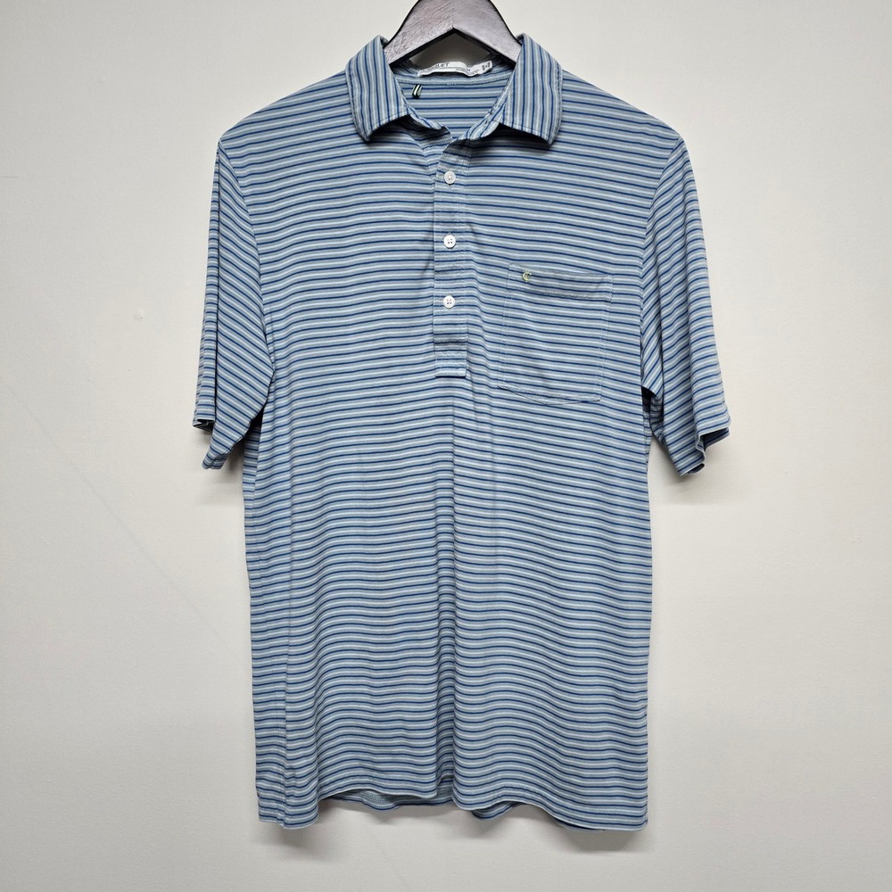 Criquet Polo Shirt Mens Size M Blue Striped Pima Cotton Blend Preppy